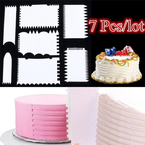 Raspador de torta Borde de pastel de Fondant, herramienta de decoración, Scrappers, cortadores de repostería para hornear, espátulas, herramientas, 7 Uds. ► Foto 1/6