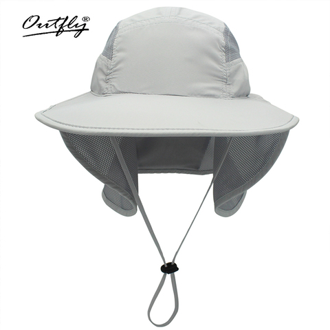 Outfly-Sombrero de Sol de ala ancha para hombre y mujer, sombrero de poliéster de secado rápido, sombreros de cubo de pesca de montaña con protector de cuello ► Foto 1/6