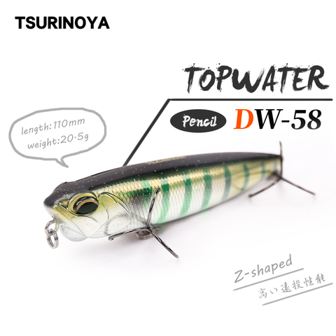 TSURINOYA-Juego de señuelos de lápiz flotante, cebo duro de manivela de Topwater piscardo, bajo con cabeza de serpiente artificial, DW59, 85mm, 10,5g, 3 uds. ► Foto 1/6