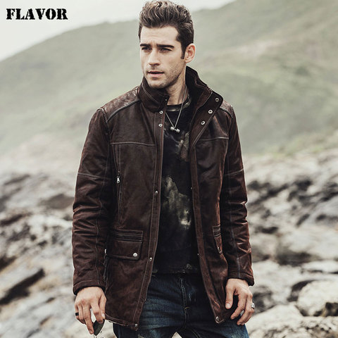 Nueva chaqueta de cuero genuino de Invierno 2017 para hombre, abrigo de piel de cerdo, chaqueta de cuero Real de algodón con relleno ► Foto 1/6