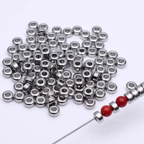 Cuentas de Metal planas redondas de acero inoxidable, cuentas espaciadoras sueltas para fabricación de joyas, DIY, pulsera, collar, agujero de 6x3,5mm, 3mm, 50 Uds. ► Foto 1/3