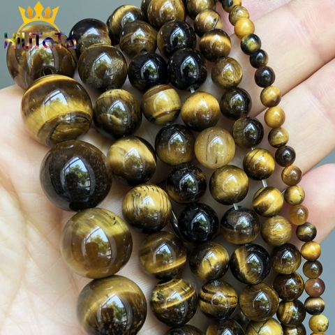 Cuentas redondas de piedra Natural, Ojo de Tigre amarillo, cuentas espaciadoras sueltas para fabricación de joyas DIY, pulsera, dijes de 15 '', 4, 6, 8, 10, 12mm ► Foto 1/6