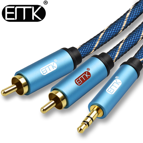 Cable de Audio EMK de 3,5mm a 2RCA, Cable RCA a 3,5 auxiliar para amplificador de DJ, Subwoofer, mezclador de Audio DVD o cine en casa ► Foto 1/6