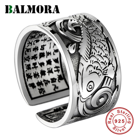 BALMORA-Anillo de plata de ley 999 con diseño de Koi para hombre y mujer, sortija abierta, Estilo Vintage, regalo especial, joyería ► Foto 1/6