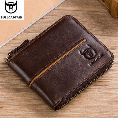 Bullcaptain-cartera retro RFID con cremallera para hombre, porta tarjetas de crédito RFID con compartimiento, mini billetera de cuero antirrobo ► Foto 1/6