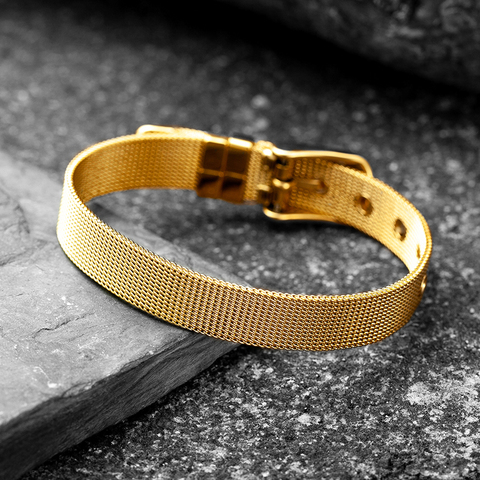 Pulsera de metal dorado de acero inoxidable con hebilla ajustable para hombre y mujer ► Foto 1/6