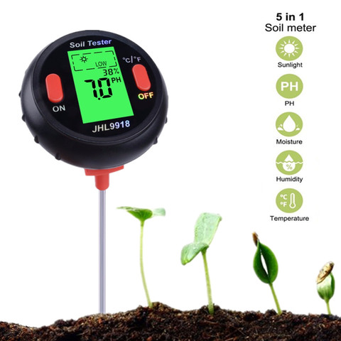 Comprobador de PH del suelo 5 en 1, medidor Digital de humedad, luz solar, temperatura del suelo para plantas, flores, herramienta de jardín 4 en 1, 50% de descuento ► Foto 1/6