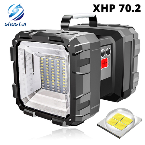 Reflector LED superbrillante recargable, linterna de doble cabeza con cuentas de lámpara XHP 70,2, luz de camping impermeable ► Foto 1/6