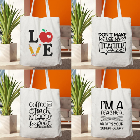 Teacher Life-Bolso de compras de lona para mujer, bolsa de hombro con estampado de amor reutilizable, ecológico, para libros, regalo para profesores ► Foto 1/6