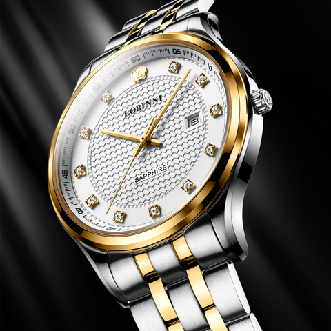 Reloj de lujo para hombres Suiza LOBINNI, relojes de cuarzo japoneses para hombre, calendario, acero de zafiro, Hora Mundial ► Foto 1/1
