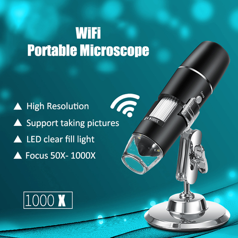 Microscopio Digital con soporte para móvil, lupa con cámara, Wifi, USB, para Android, IOS, iPhone, iPad, 50X-1000X ► Foto 1/6