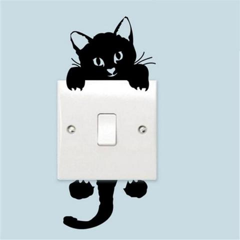 Pegatinas de pared de gato para decoración para interruptor de luz, calcomanías de arte, Mural para habitación de bebé, guardería, decoración del hogar, arte Mural de PVC para Cocina ► Foto 1/6