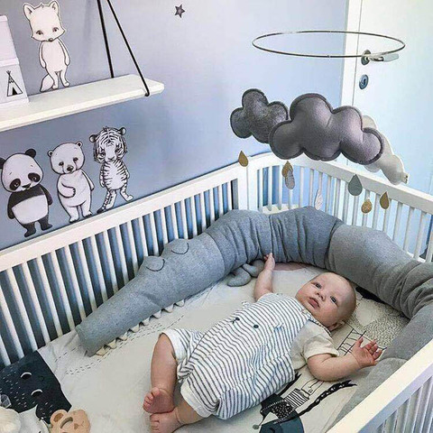 Raíl de paragolpes para cama de bebé recién nacido, almohada de cocodrilo para niño, valla de cuna infantil, protección de algodón, decoración de cama para habitación de niños, 185cm ► Foto 1/6