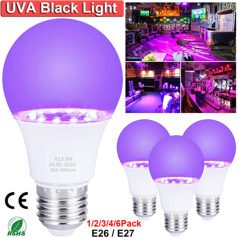 Bombilla UV E27, lámpara de 9W, LED NEGRO, decoración para fiestas y clubs, pintura fluorescente, póster, Bombilla LED para lámpara UV D30 ► Foto 1/1