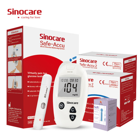 Sinocare-Medidor de azúcar en la sangre safe-accu para diabéticos, glucómetro con tiras de prueba y lancetas con agujas, sistema de supervisión y seguimiento del nivel de azúcar en la sangre ► Foto 1/6