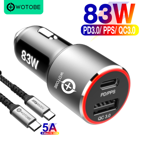 83W cargador de coche 1 puerto USB-C PPS/PD 65W/45W/30W/20W 1 puerto QC3.0 para xiaomi tipo C portátil tablet iphone 12 S20/nota 10/20 ► Foto 1/6