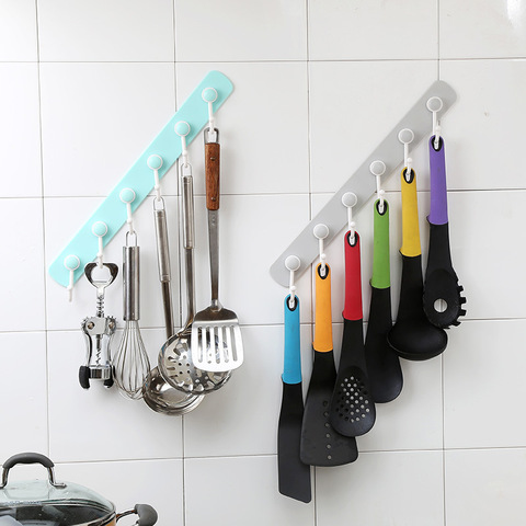 Estante de almacenamiento colgante para cocina, colgador de pared con 6 ganchos, espátula, gancho para trapo, organizador de baño y cocina ► Foto 1/6