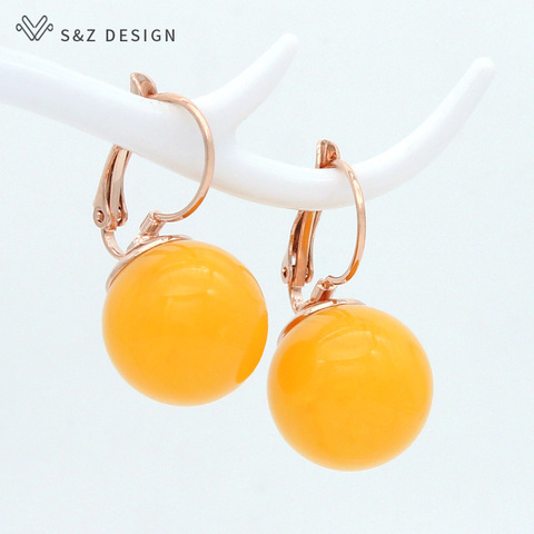 S & Z-pendientes colgantes de cera de abeja para mujer, diseño coreano, gran perla redonda de imitación, joyería 585, oro rosa, oro blanco ► Foto 1/6