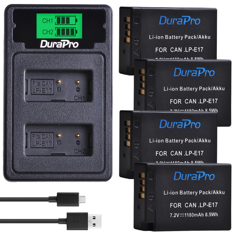 DuraPro-Batería de cámara LP E17 4x1180mAh LP-E17 + cargador Dual USB LCD para canon EOS Rebel T6i 750D T6s 760D M3 8000D Kiss X8i ► Foto 1/6