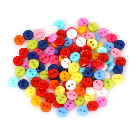 Botones pequeños de plástico mezclados para manualidades de costura de niños, botones de dibujos animados para álbum de recortes, bricolaje, 2 agujeros, 6mm, 200 Uds. ► Foto 1/4