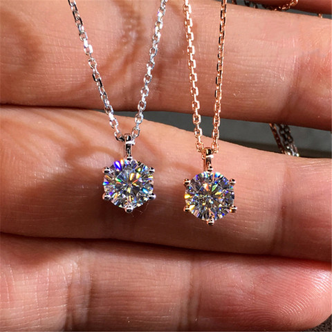 Colgante de diamante de laboratorio de oro rosa de 18K y 2 quilates para mujer, Plata de Ley 925 auténtica, collar de cadena y boda con colgantes para fiesta, joyería fina ► Foto 1/5