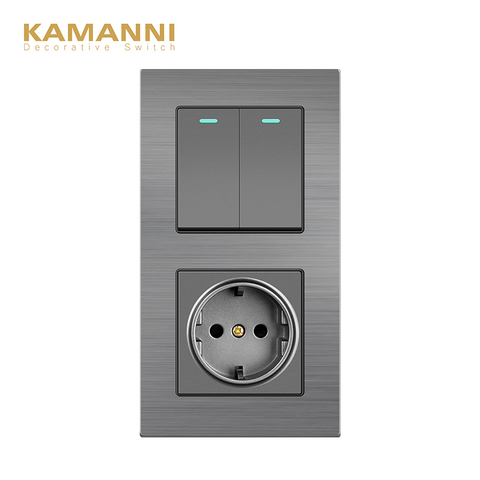 KAMANNI-Interruptor de pared con enchufe, 220v, interruptores de luz, aleación de aluminio, tres marcos, bricolaje ► Foto 1/6