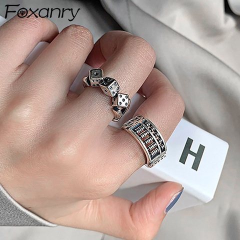 Foxanry-Anillos Vintage Punk de Plata de Ley 925, joyería de personalidad INS, moda Simple hueca, accesorios geométricos para fiesta, regalos ► Foto 1/6