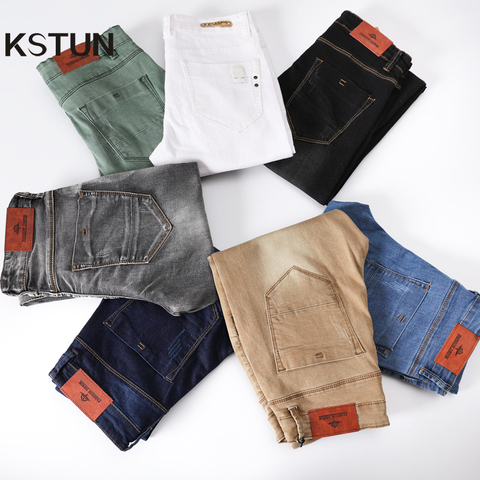 Pantalones vaqueros elásticos de color para hombre, pantalones pitillo informales a la moda para hombre, pantalones vaqueros ajustados en verde, negro, caqui, blanco, pantalones de marca para hombre ► Foto 1/6