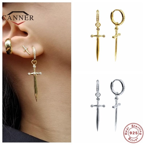 CANNER-Pendientes colgantes de zirconia con forma de Plata de Ley 925 auténtica para mujer, aretes, Piercing, joyería ► Foto 1/6