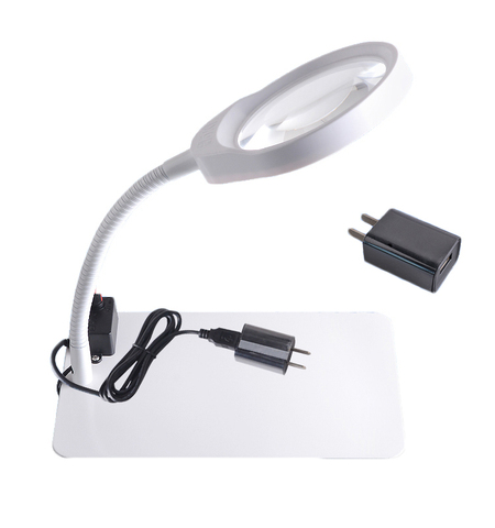 5X 8X 10X iluminación lupa grande lente lupa de vidrio de la luz de la lámpara de escritorio Flexible lupa reparación herramientas con USB al por mayor ► Foto 1/6