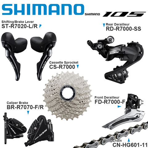 SHIMANO Grupo-palanca de cambio de marchas 105, 2x11v, incluye R7020, 2x11 velocidades, R7070, piezas originales ► Foto 1/1