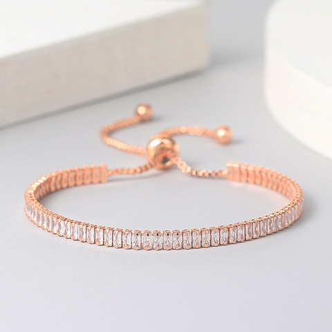 Pulseras ZHOUYANG para mujeres 1,5*3mm joyas de circonita brillante Color oro rosa hecho a mano amigos regalo joyería linda al por mayor H017 ► Foto 1/6