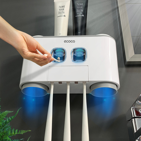 Dispensador automático de pasta de dientes, Set de accesorios de baño, soporte para cepillo de dientes, 4 tazas, exprimidor de pasta dental, almacenamiento ► Foto 1/6