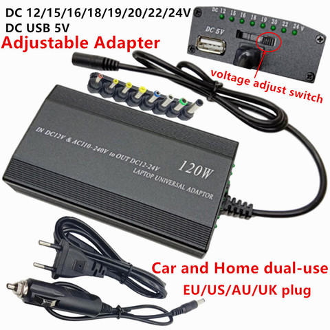 Enchufe europeo, estadounidense, australiano, UK, 120W, CA a CC, 12V, 15V, 16V, 18V, 19V, 20V, 22V, 24V, adaptador Universal de CA, fuente de alimentación para ordenador portátil ► Foto 1/6