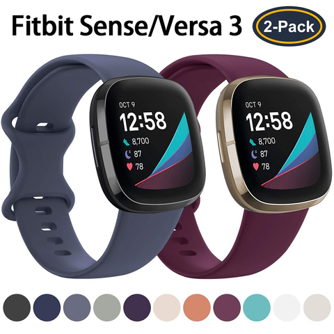 Correa deportiva para Fitbit Sense/Versa 3, paquete de 2 correas de silicona suave, repuesto de pulsera para Versa 3, accesorios para reloj inteligente ► Foto 1/6