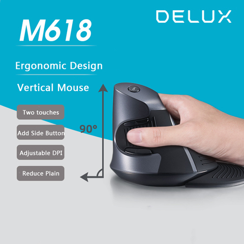 Delux-ratón óptico Vertical M618 para ordenador portátil y PC, periférico inalámbrico con conector USB, diseño ergonómico, dispositivo de ratón Gaming para ordenador 5D, 800/1200/1600 DPI ► Foto 1/6