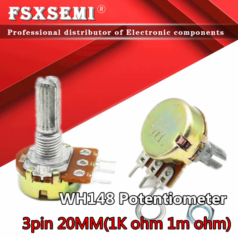 5 uds WH148 B1K B2K B5K B10K B20K B50K B100K B500K 3Pin 20mm eje amplificador doble potenciómetro para estéreo 1K 2K 5K 10K 50K 100K 1M ► Foto 1/3