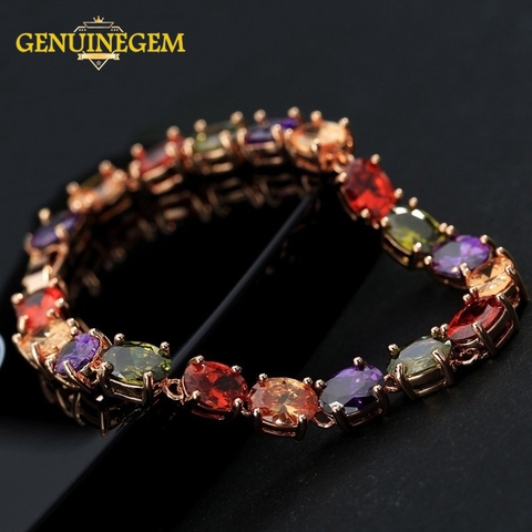 Jewepigode-pulsera de plata de primera ley y topacio para mujer, brazalete, plata esterlina 925, GEMA, color arcoíris, fiesta, cóctel ► Foto 1/6