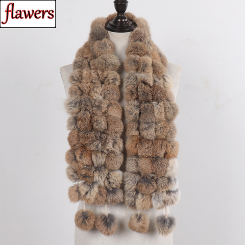 2022 nueva moda Natural bufanda de piel de conejo dama invierno cálido conejo auténtico de bufanda de las mujeres de punto de 100% de bufandas de piel de conejo ► Foto 1/6