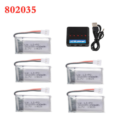 Batería Lipo de 3,7 V y 450mAh + cargador para Drones de control remoto X4, H107, H31, KY101, E33C, E33, U816A, V252, H6C, pieza de repuesto mejorada, batería de 802035 ► Foto 1/4