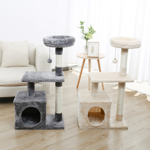 Juguete de árbol para gato, juego de escalada multicapa con hamaca, casa, muebles de rascado de madera maciza, postes, altura de 228cm ► Foto 1/5