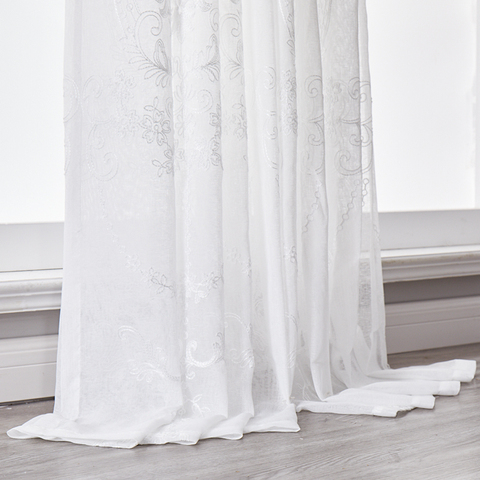 Cortina de tul transparente bordada de lino para sala de estar, cortinas de gasa blanca, cortinas de tela para persianas de protección de ventanas ► Foto 1/6