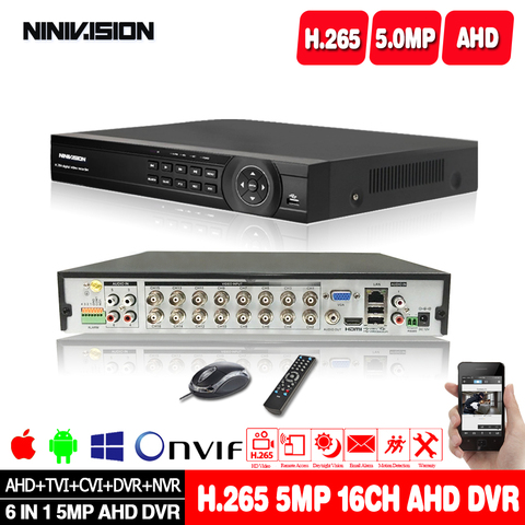 DVR para sistema de seguridad NVR H.265 AHD, 5MP, 4 canales, 8 canales, 16 canales, CCTV, 6 en 1, para cámara IP de 1080P, 5MP, DVR, salida de alarma Onvif ► Foto 1/6