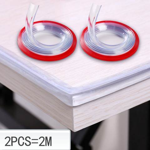 Protector de muebles de borde de mesa transparente de 2M protectores de esquina tira de parachoques con cinta de doble cara para armarios, mesas, cajones ► Foto 1/6