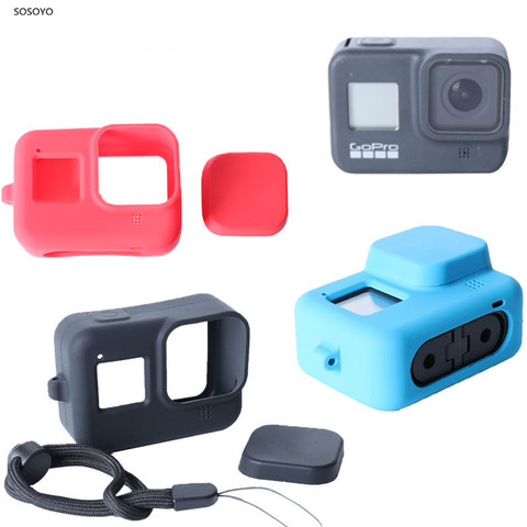 Funda de silicona suave 3 en 1 para lente, tapa protectora, cordón negro, azul, rojo para Gopro Hero 8, accesorios para Cámara de Acción negra ► Foto 1/6