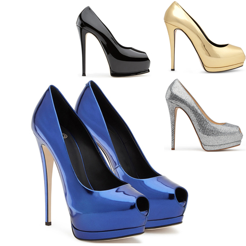 Zapatos de tacón alto con punta abierta para mujer, tacones de plataforma, elegantes, para boda, vestido de noche, sin cordones, azul y negro ► Foto 1/6