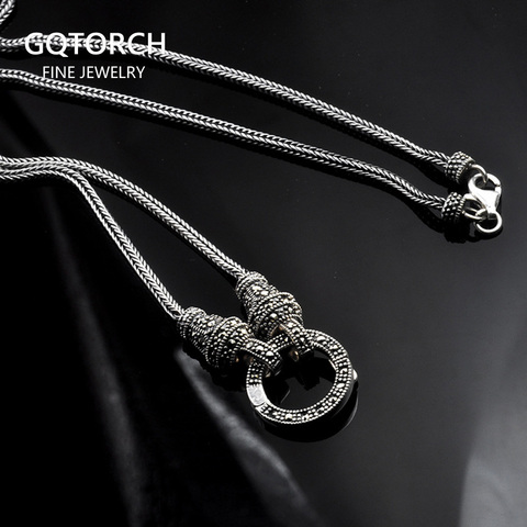 Cadena de plata de ley 925 auténtica, collar largo de suéter para mujer, collares y colgantes con cola de zorro de plata tailandesa Vintage ► Foto 1/1