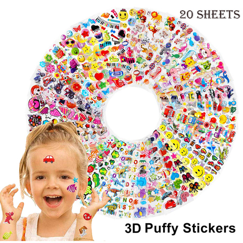20 hojas diferentes de pegatinas 3D con volumen de burbujas para niños y niñas, pegatina de princesa de dibujos animados a prueba de agua de PVC, Juguetes DIY, regalos para niños ► Foto 1/6