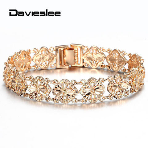 Pulsera de oro rosa tallado para mujer, brazalete con flor tallada, corazón, Oval, regalo de fiesta, joyería, 20cm, DCBM04, 585 ► Foto 1/6