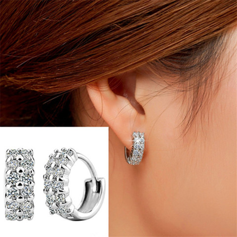 Plata de Ley popular doble fila de circón brillante pendientes mujer modelos adecuados para regalo de Día de San Valentín, precio de venta al por mayor de la fábrica ► Foto 1/5